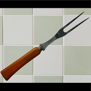 Vintage Rich Amber Color Bakelite Handle Stainless Steel Meat Fork, 1960s